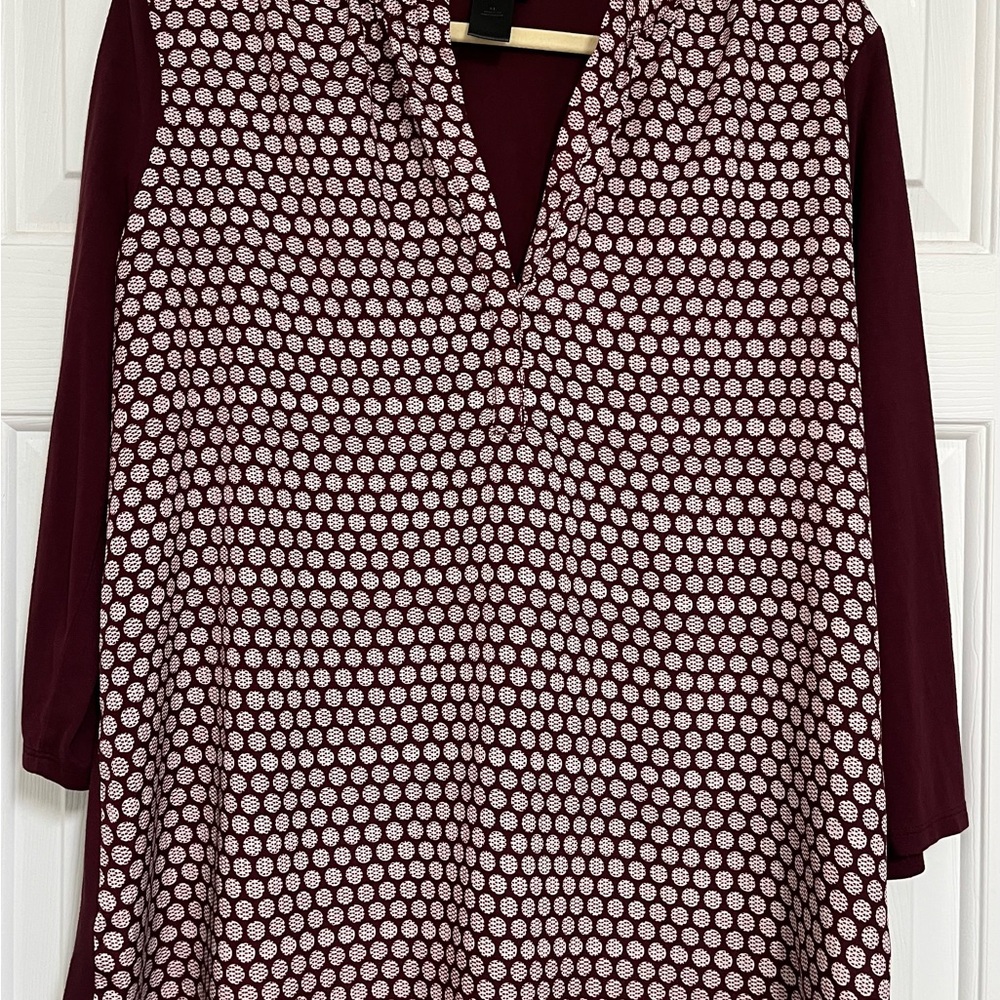 Ann Taylor Maroon and White Patterned Blouse